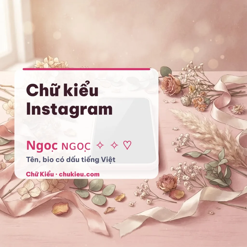 Chữ kiểu Instagram cho tên và bio có dấu tiếng Việt, nền điện thoại hồng và hoa khô